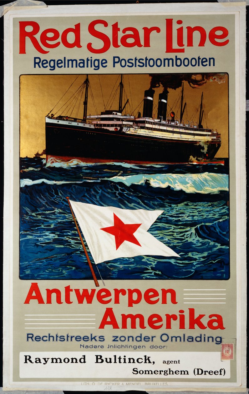 Red Star Line, Antwerpen Amerika, ca. 1899 af Belgian School