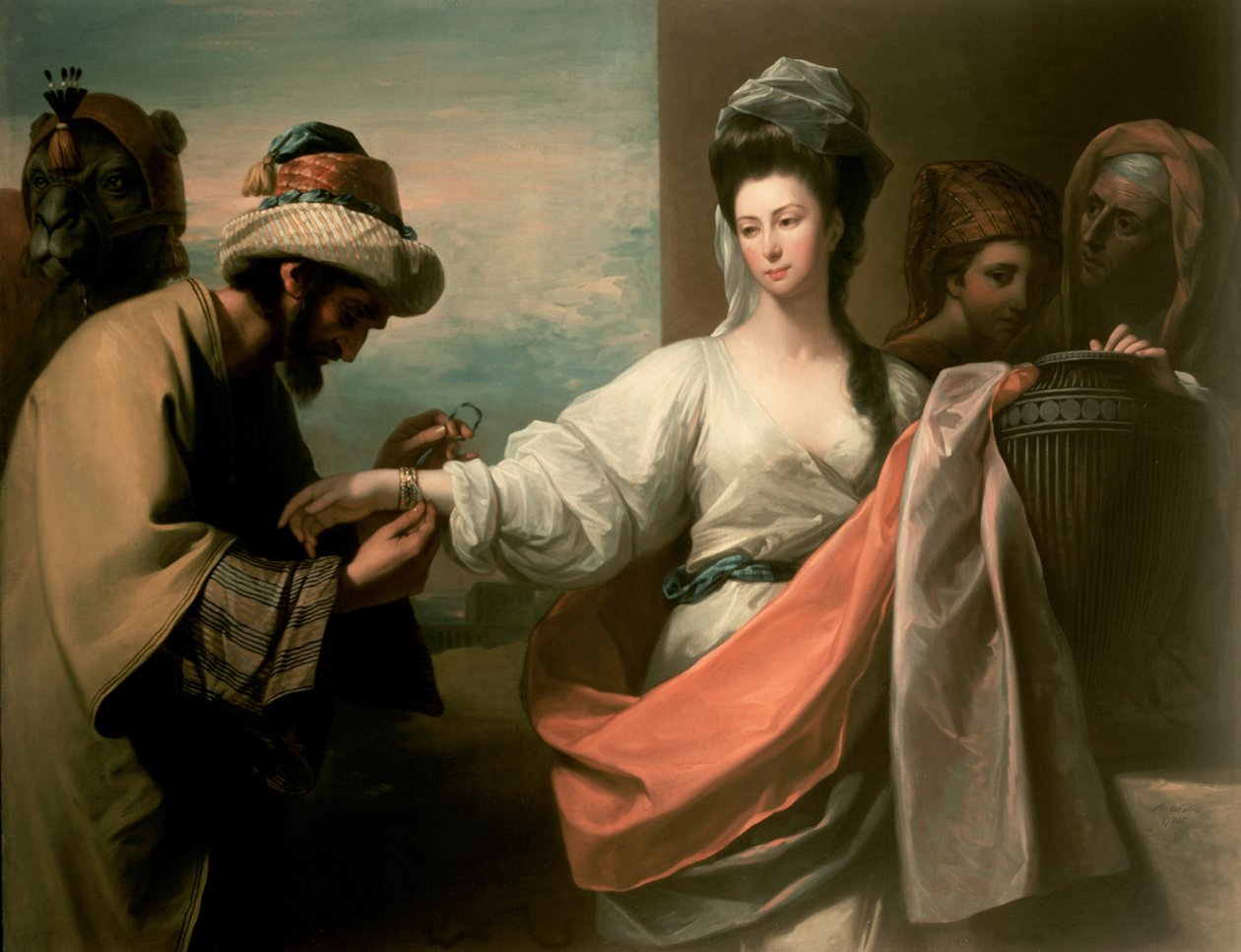 Isaacs tjener prøver armbåndet på Rebeccas arm af Benjamin West