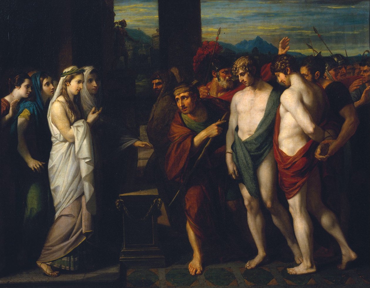 Pylades og Orestes bragt som ofre før Iphigenia af Benjamin West