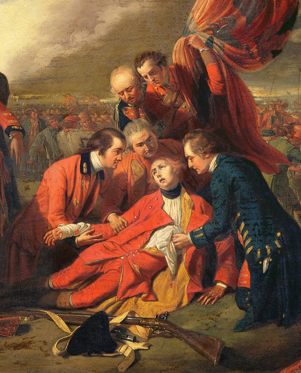 The Death of General Wolfe 1727-59, c.1771 olie på paneldetalje af 153197 af Benjamin West