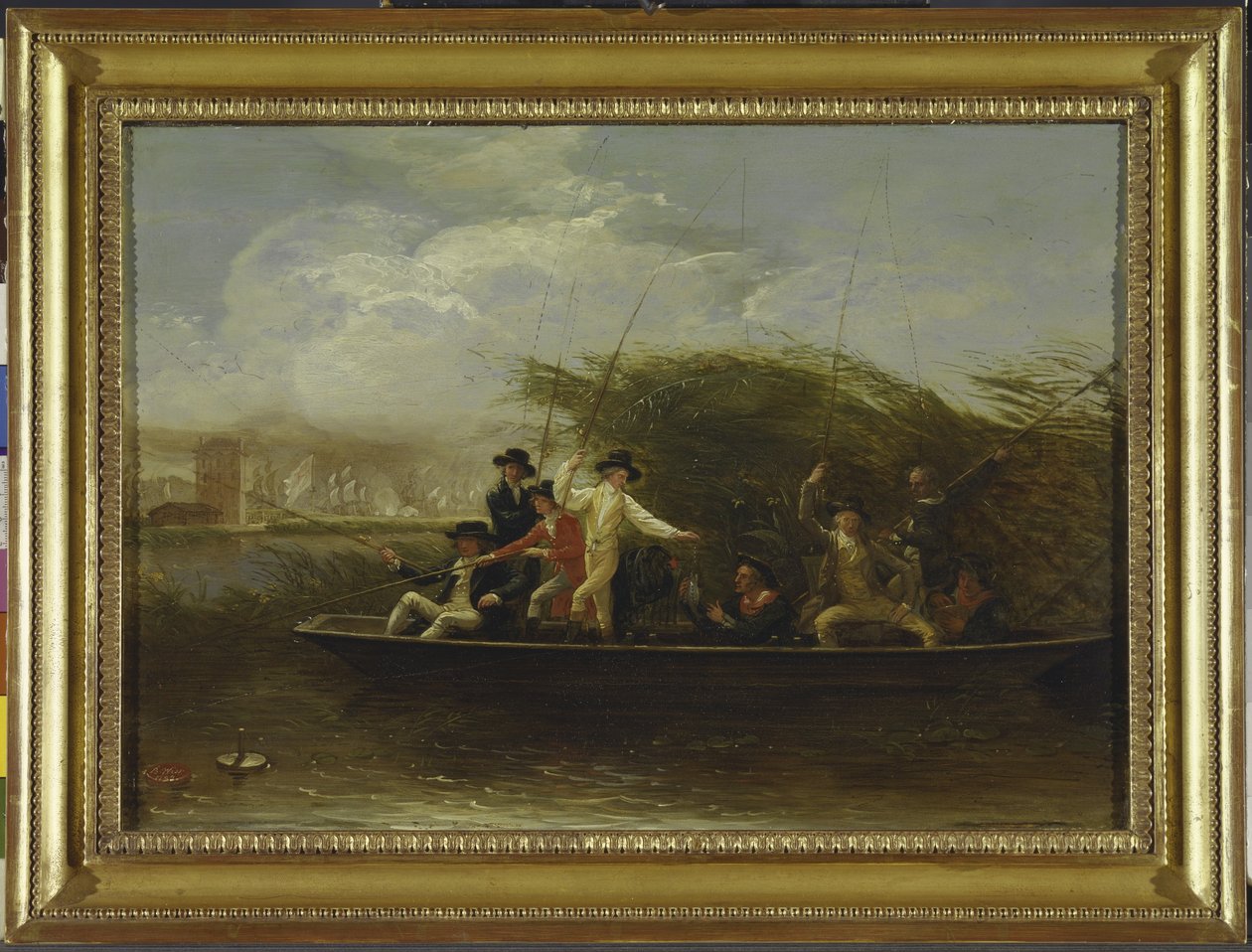 The Fishing Party - et parti af herrer, der fisker fra en punkt, 1794 (olie på skifer) af Benjamin West