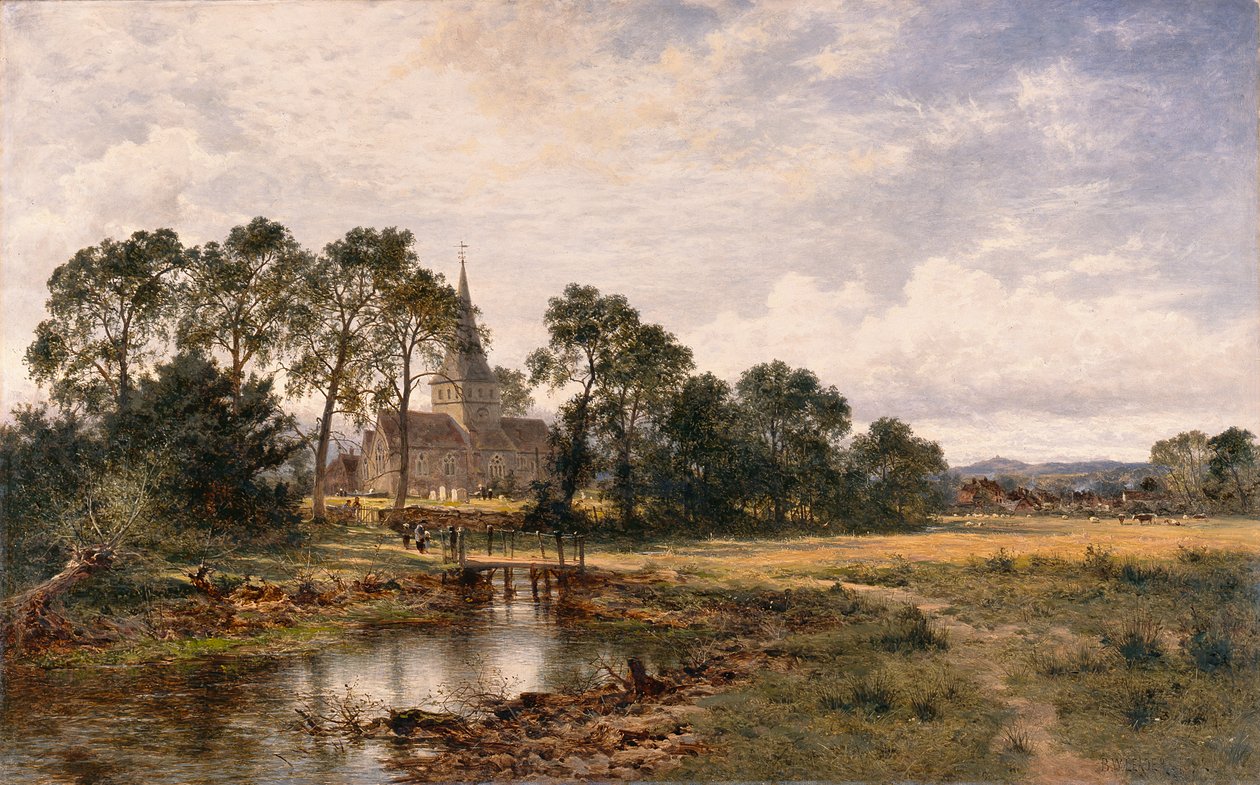 Shere Church, Surrey af Benjamin Williams Leader