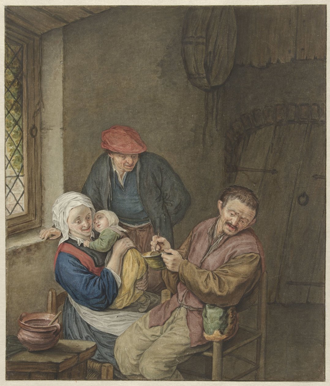 Landmandsfamilie i interiør af Benjamin Wolff