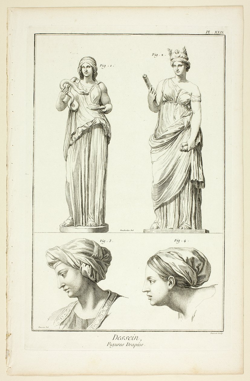 Design: Draperede figurer, fra Encyclopédie af Benoit Louis Prevost