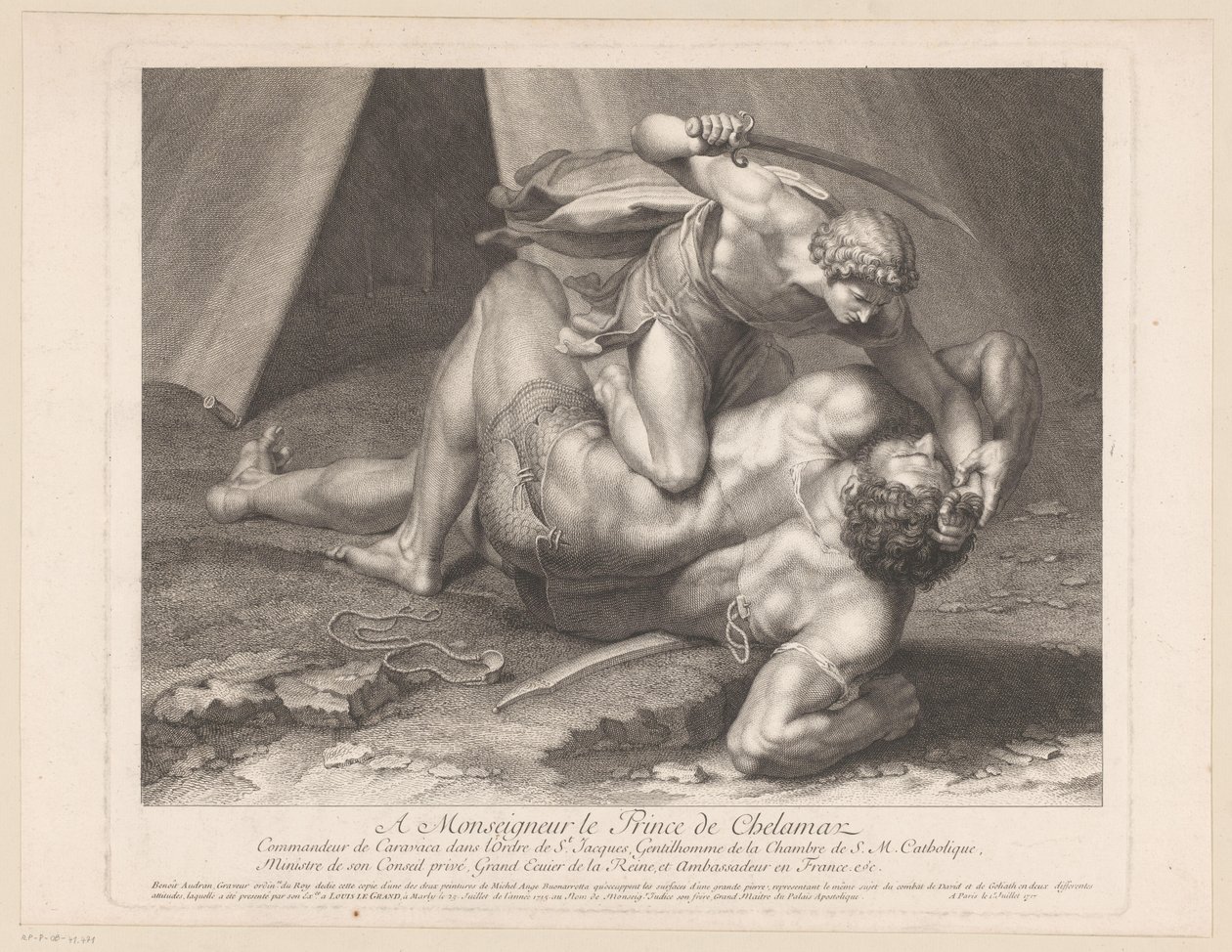 David onthoofdt Goliath af Benoît Audran (I)