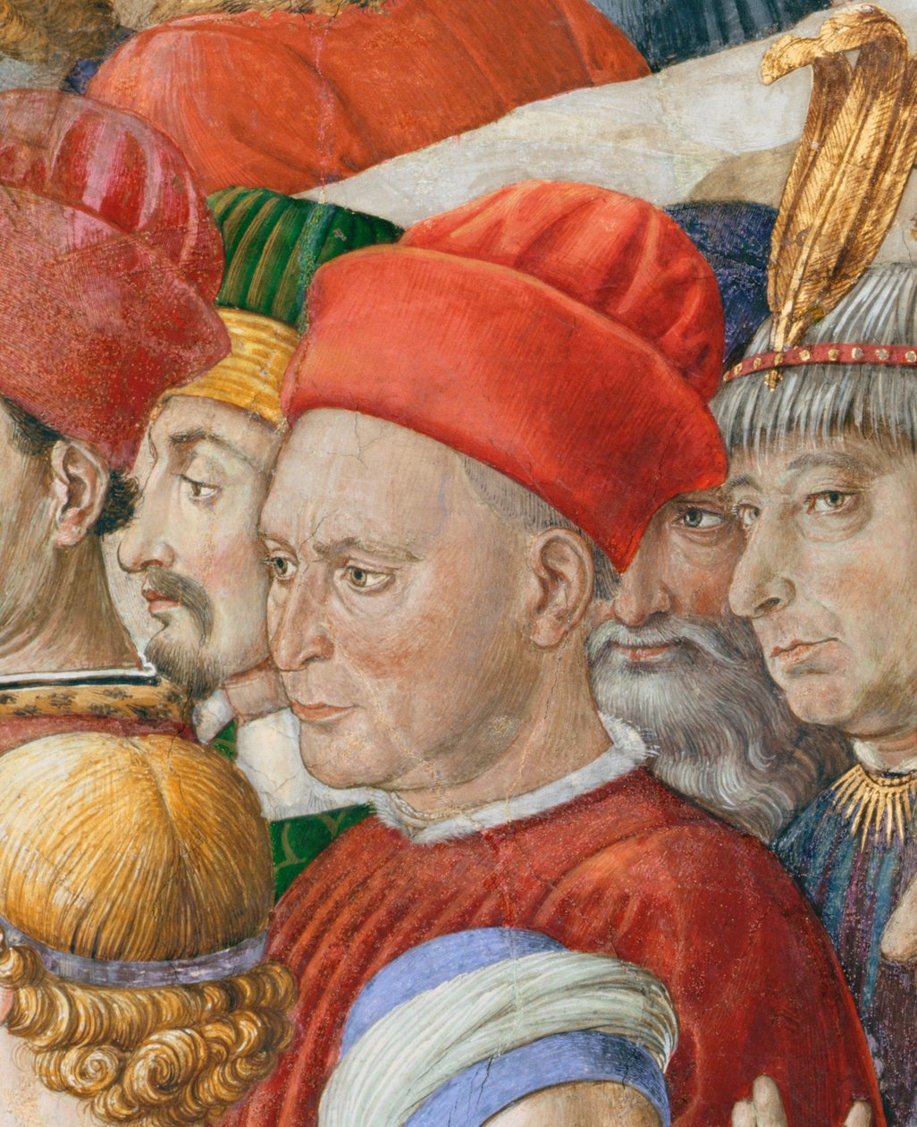 Ansigt i processionen, detalje fra Magi-cyklen Journey i kapellet, ca. 1460 fresko-detalje af 70603 af Benozzo di Lese di Sandro Gozzoli