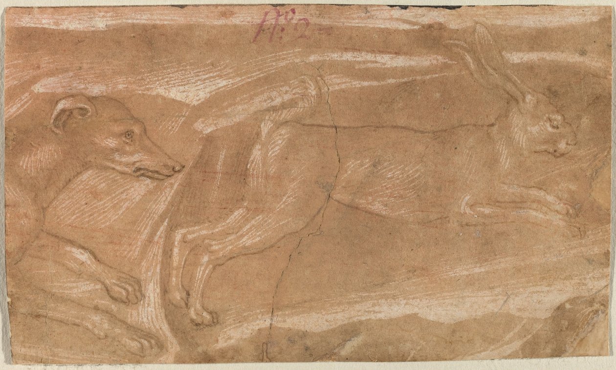 En hund jager en hare af Benozzo Gozzoli