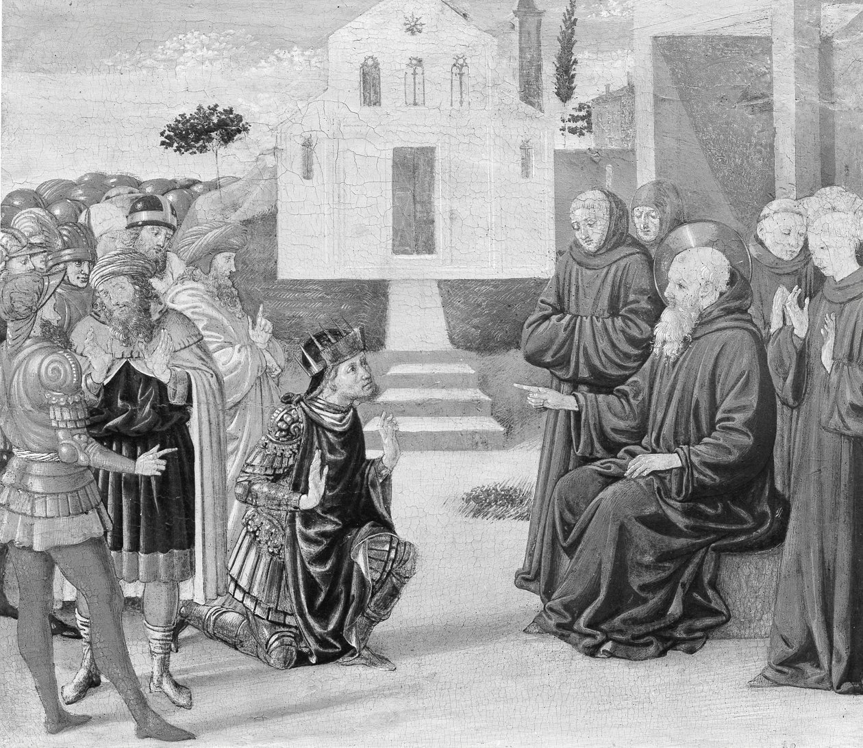 Totila før Sankt Benedikt. af Benozzo Gozzoli
