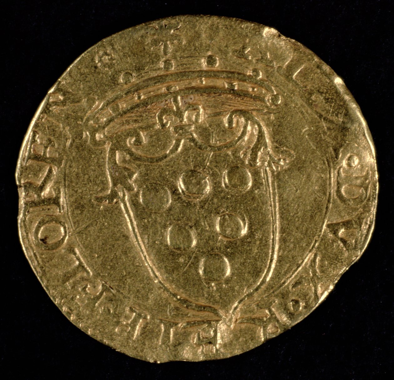 Scudo dekoreret med Medici-våbenskjoldet (guld) af Benvenuto Cellini