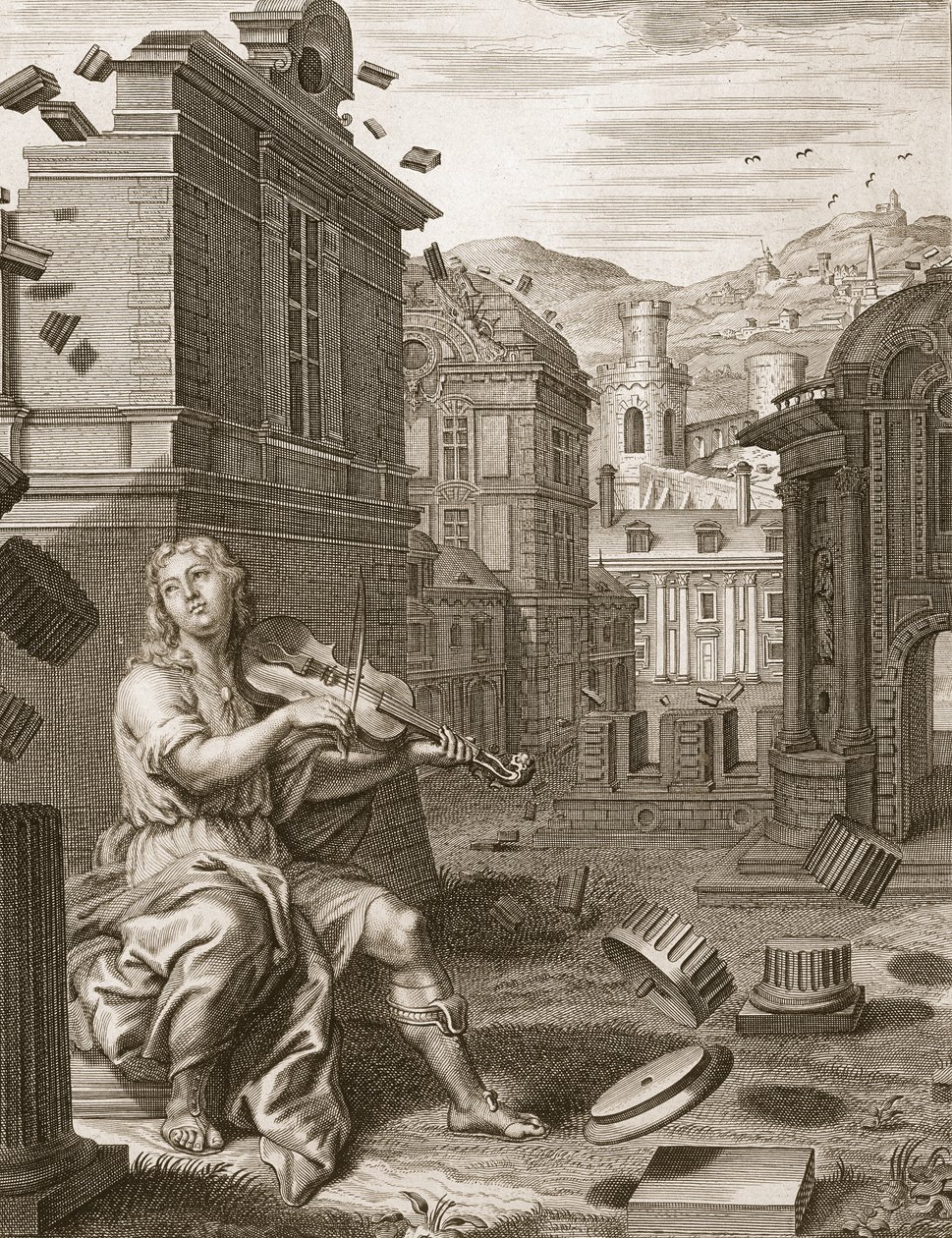 Amphion Builds the Walls of Theben by the Music of his Lyre, 1731 af Bernard Picart