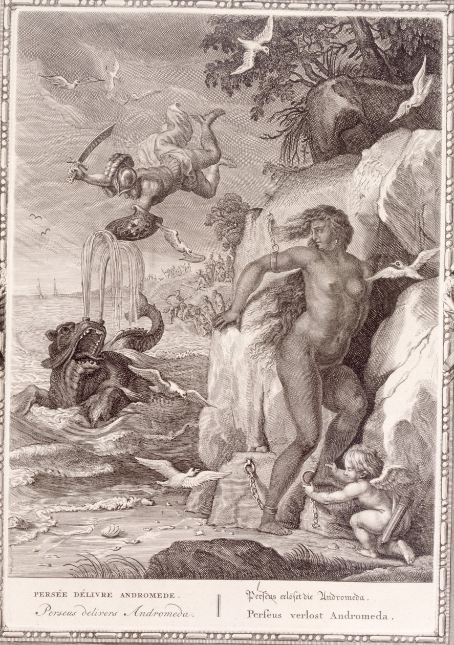 Perseus leverer Andromeda fra havmonsteret, 1731 af Bernard Picart