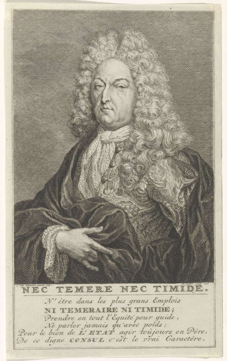 Portræt af Bruno van der Dussen, regent i Gouda af Bernard Picart