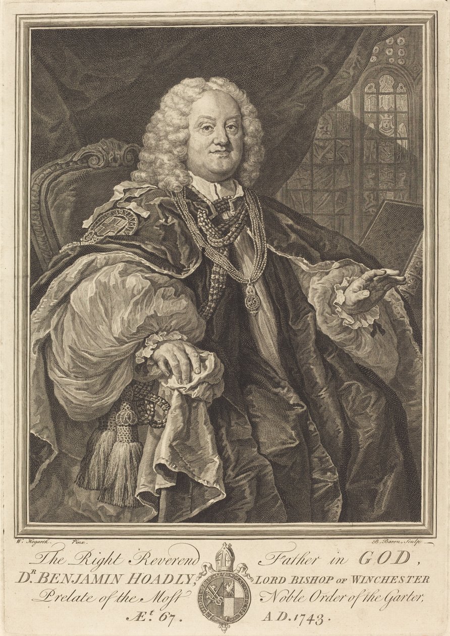 Biskop Hoadly af Bernard Baron after William Hogarth