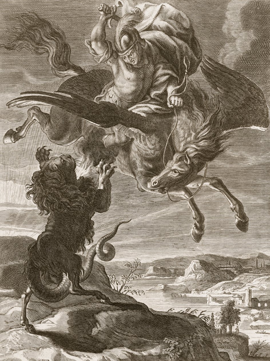 Bellerophon bekæmper kimæren, 1731 af Bernard Picart