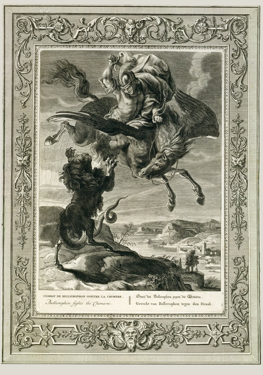 Bellerophon kæmper mod kimæren af Bernard Picart