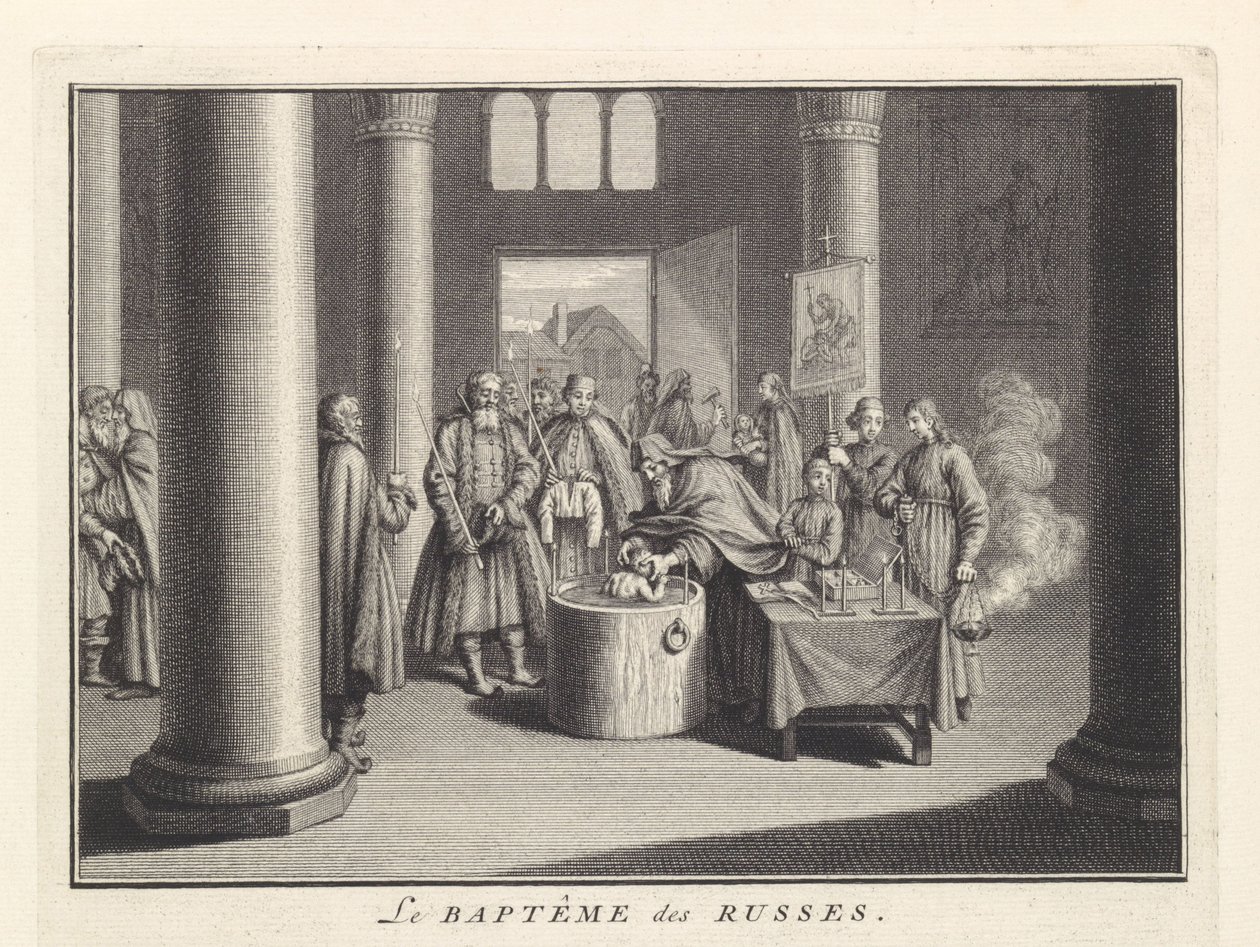 Barnedåb i Rusland, 1732 af Bernard Picart