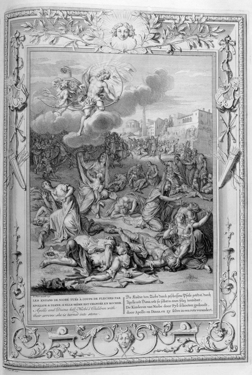 Niobe og hendes dræbte børn (gravering) af Bernard Picart