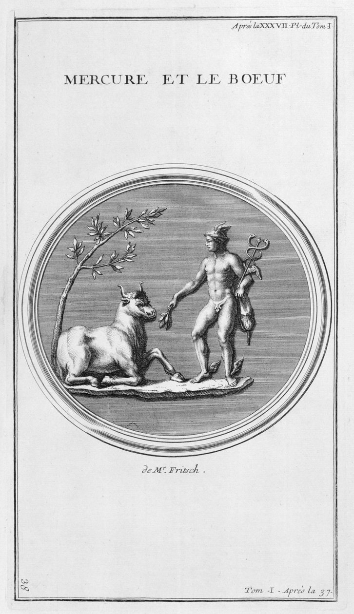 Merkur og oksen, 1757 af Bernard de Montfaucon