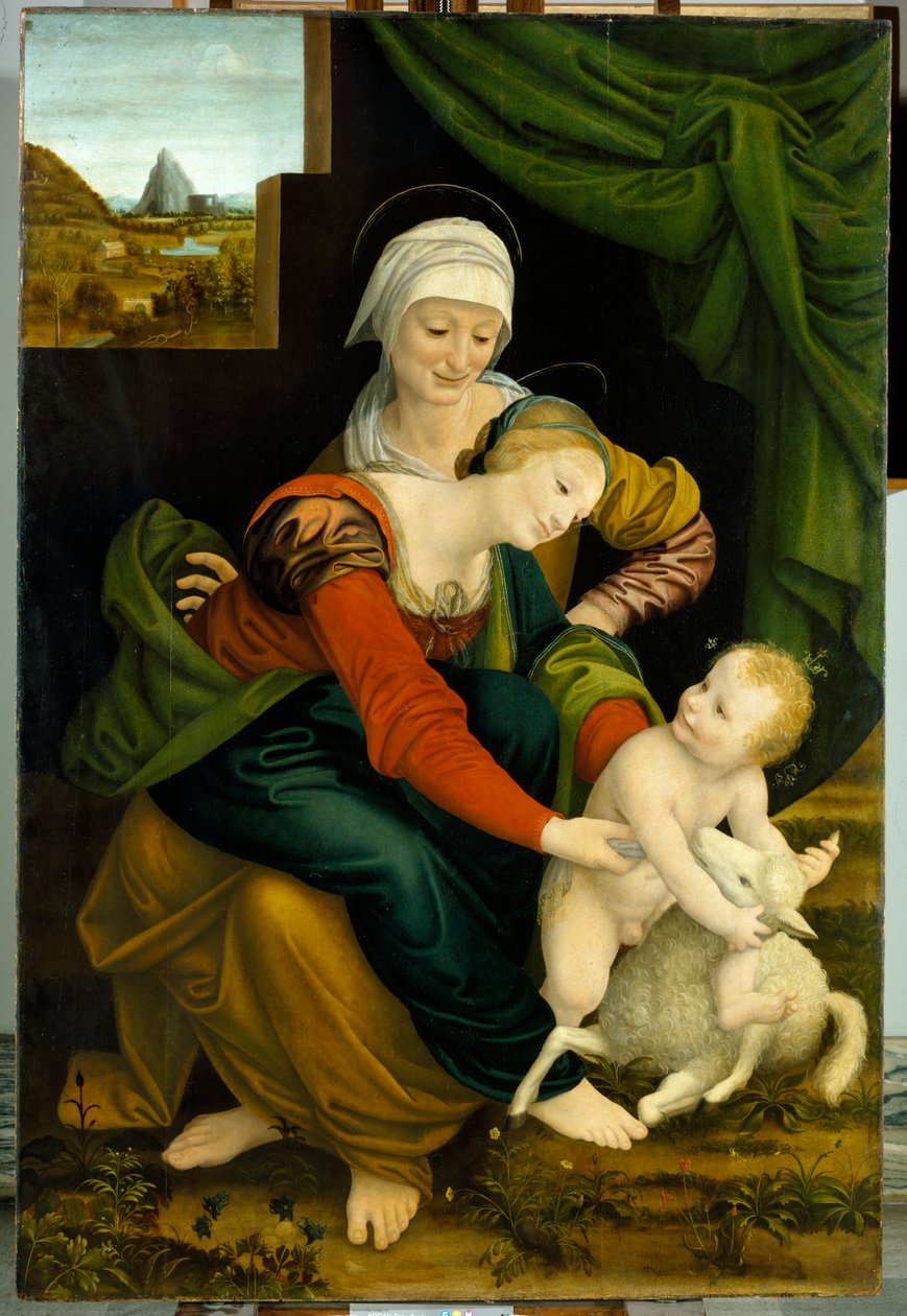 Madonna og barn med St. Anne (panel) af Bernardino Luini