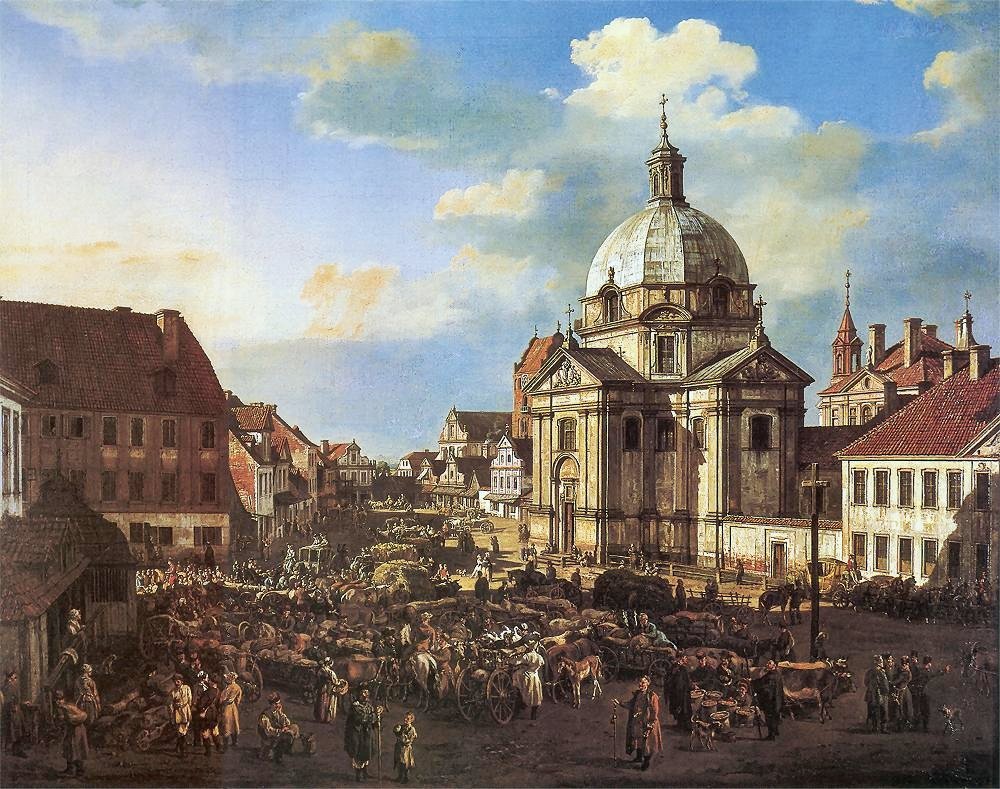 Den nye by markedsplads med St. Kazimierz Kirke. af Bernardo Bellotto