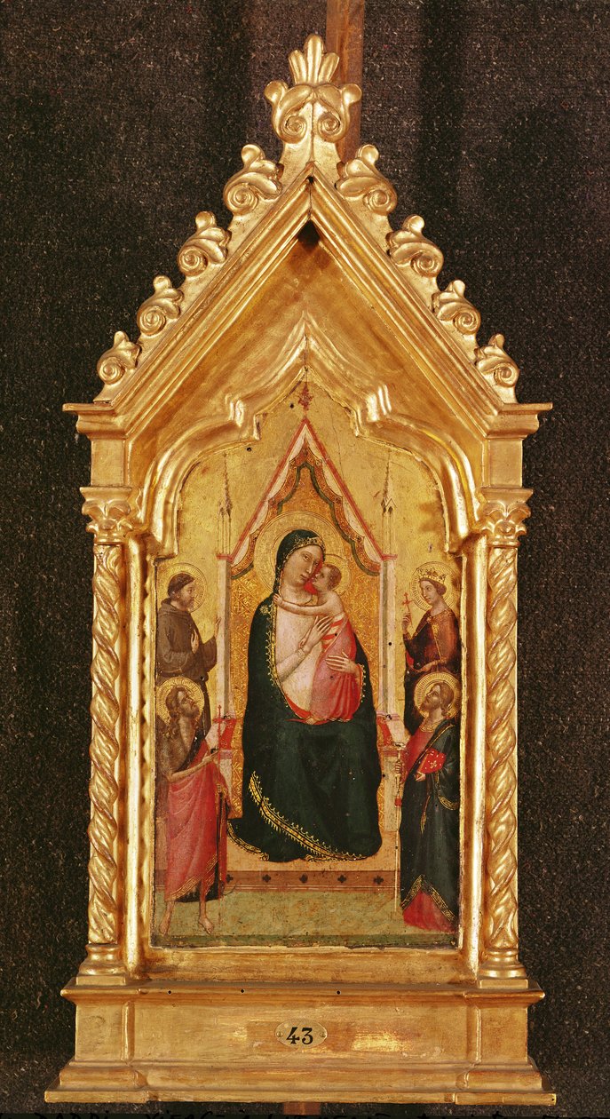 Jomfru og barn med hellige (tempera på panel) af Bernardo Daddi