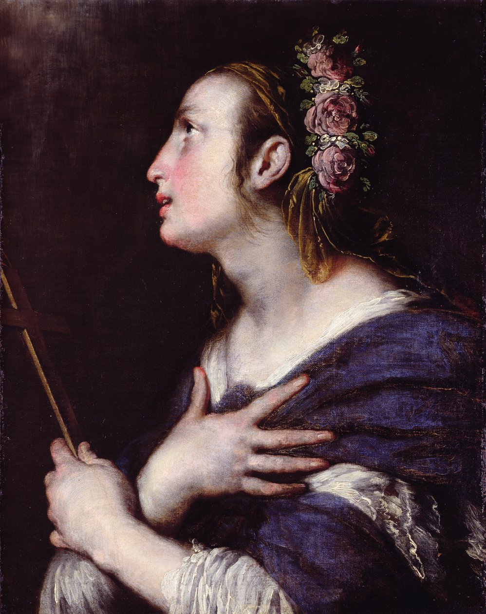 Helgen med en krone af roser af Bernardo Strozzi