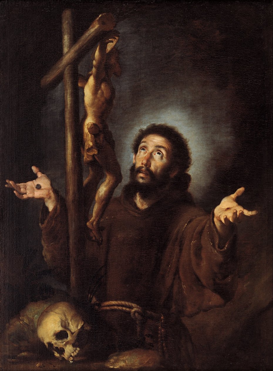 Den hellige Frans af Assisi tilbeder krucifikset af Bernardo Strozzi