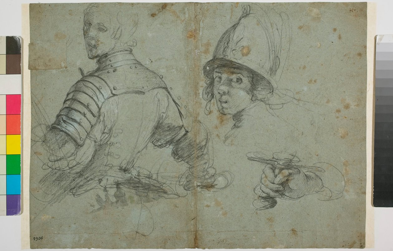 Studie af ung mand i rustning af Bernardo Strozzi