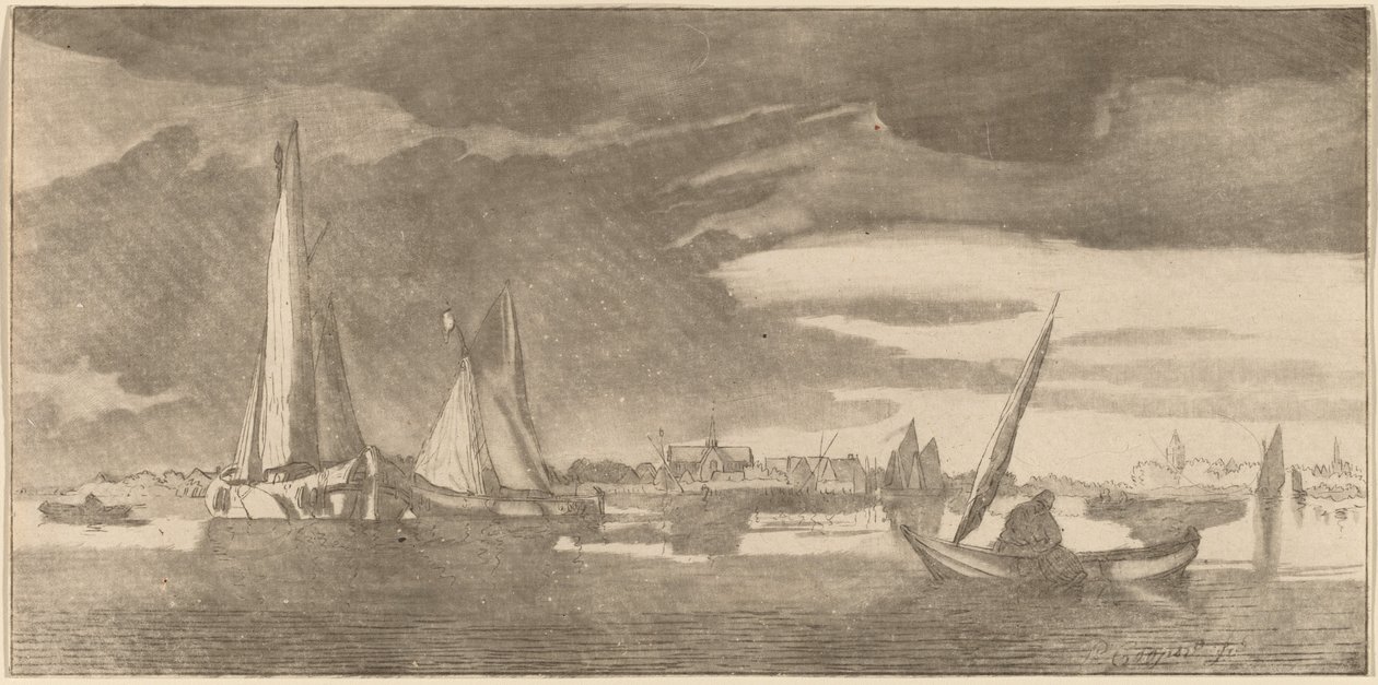Flod med by, 1775. af Bernhard Schreuder