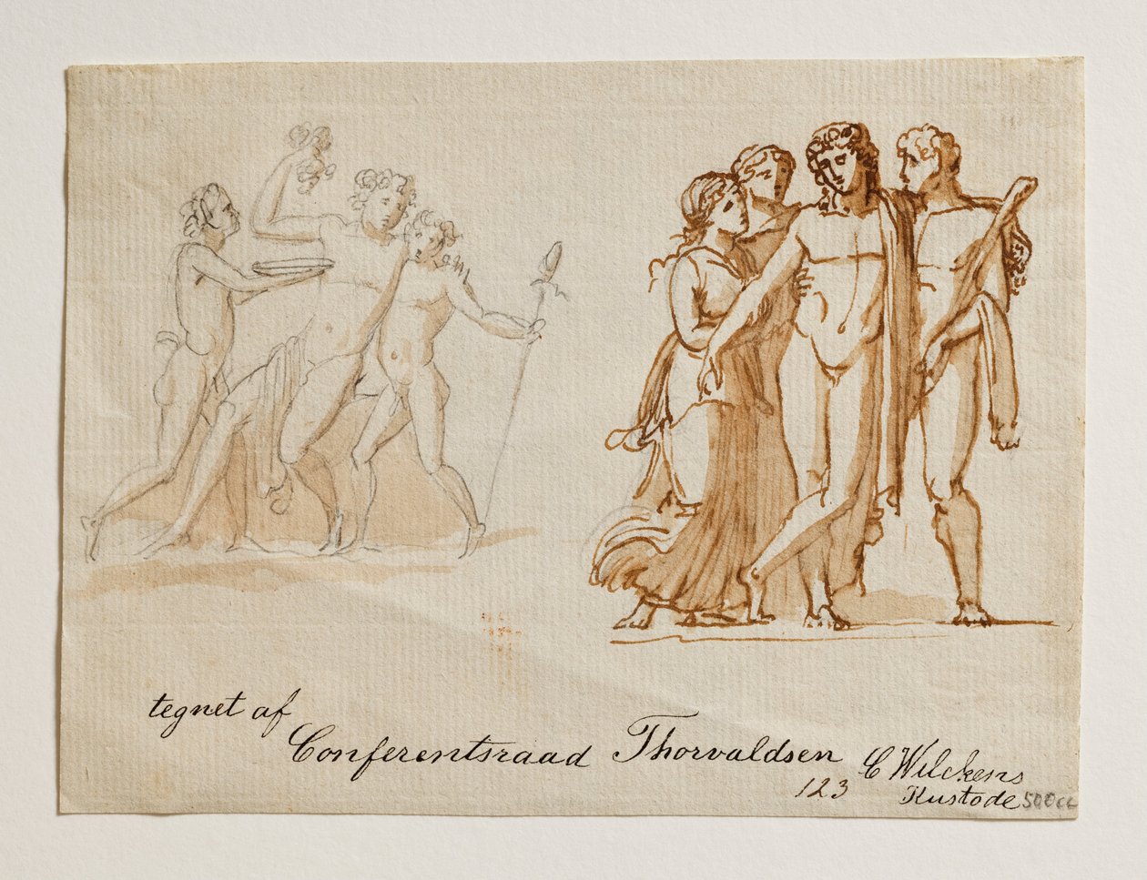 Bacchus og to fauner. Bacchus, Hercules og to kvinder af Bertel Thorvaldsen