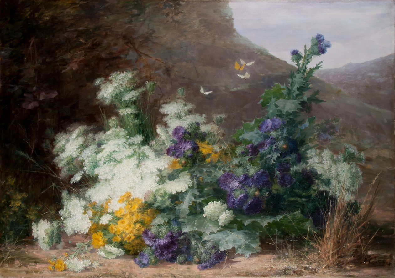 Vilde blomster i et landskab, ca. 1890 af Berthe Costadau