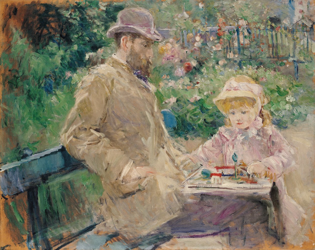 Eugene Manet (1833-92) med sin datter i Bougival, ca. 1881 af Berthe Morisot
