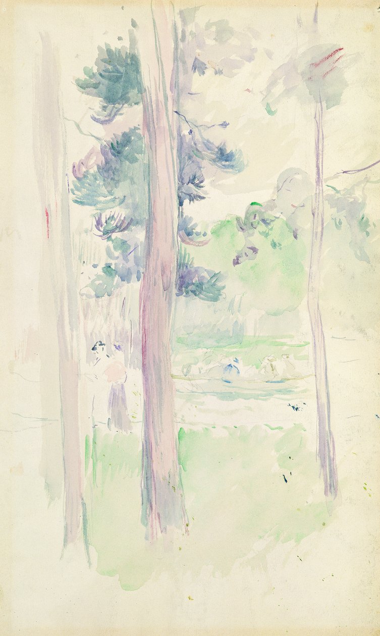 Fyrretræer ved søen, 1893 af Berthe Morisot