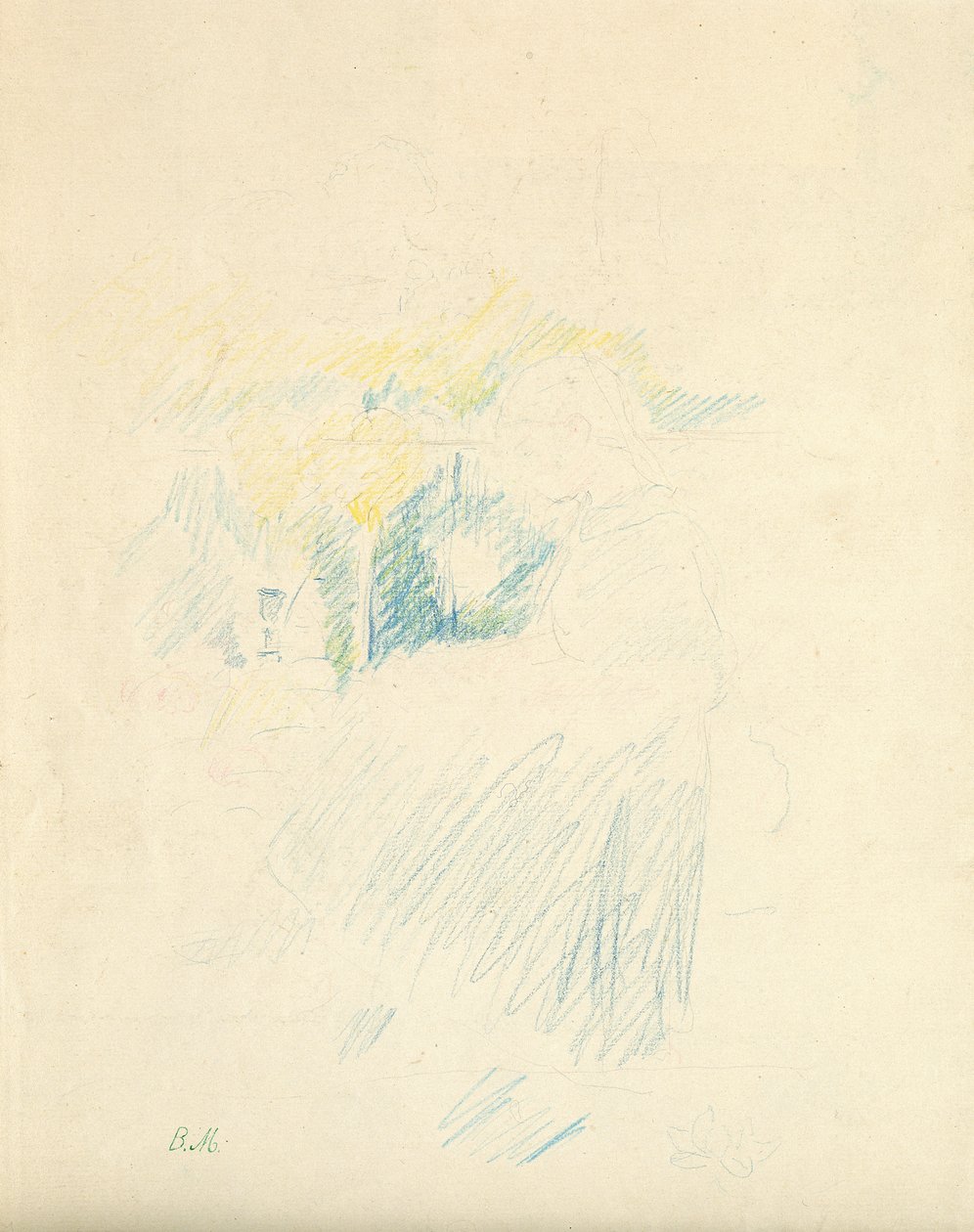 Siddende ung pige, 1888 (farveblyant på papir) af Berthe Morisot