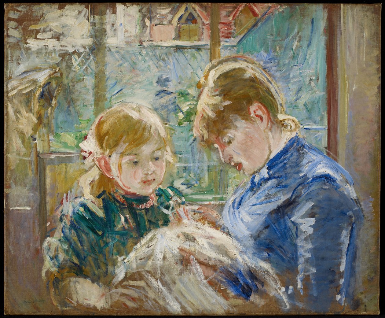 Kunstnerens datter, Julie, med sin barnepige, ca. 1884 af Berthe Morisot