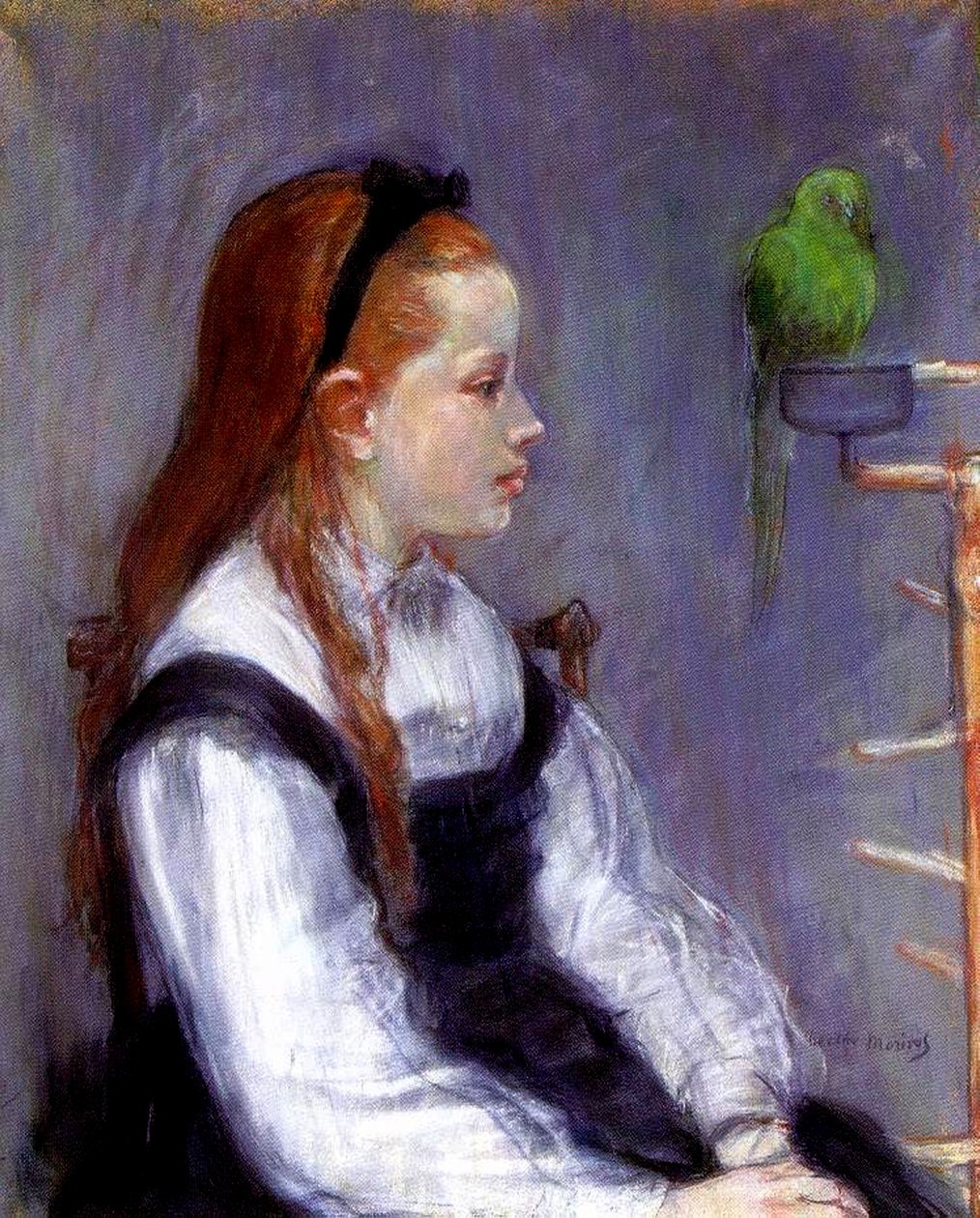 Ung pige med en papegøje, ca. 1873 (pastel på papir) af Berthe Morisot