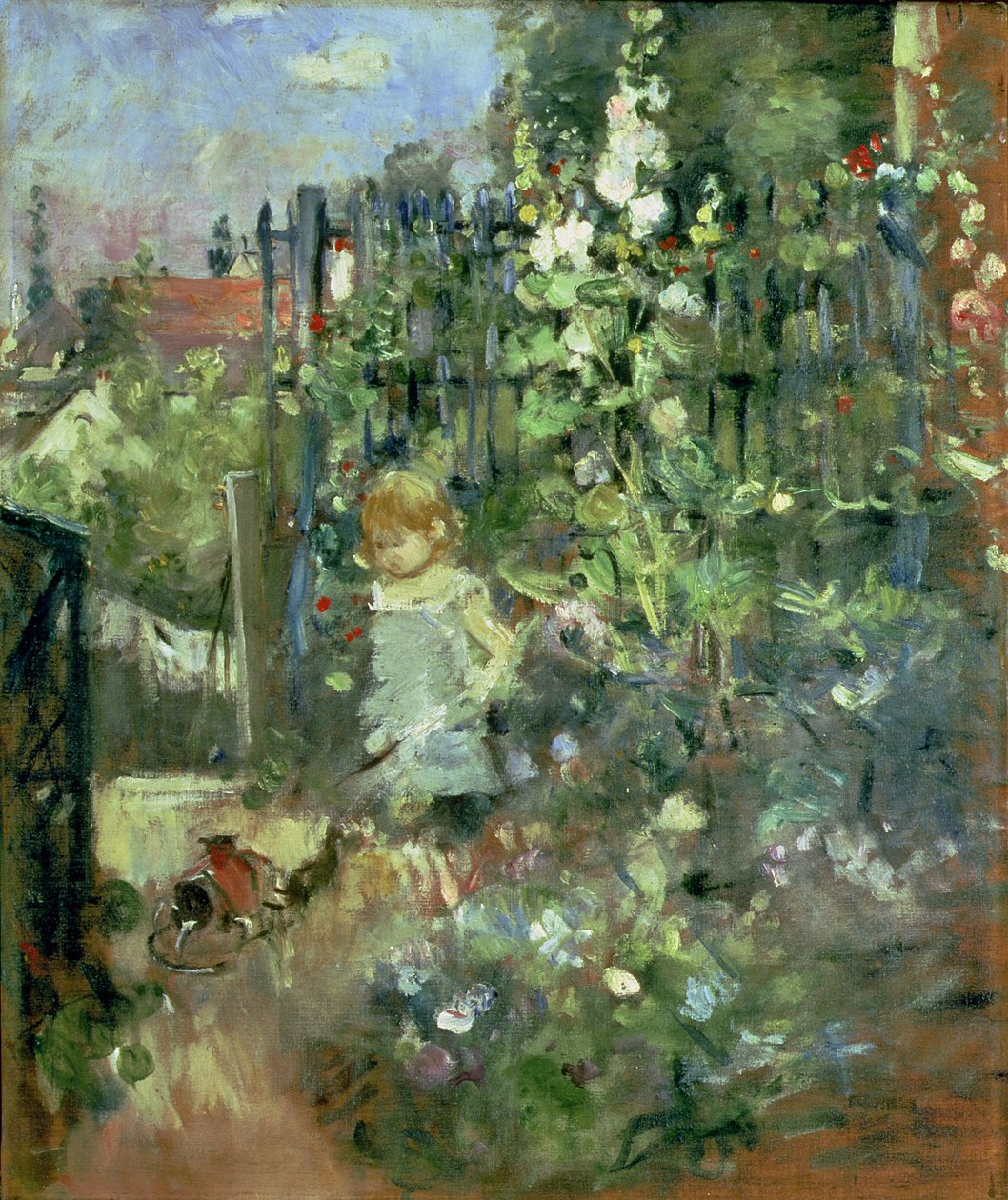 Barn i stokroserne, 1881 af Berthe Morisot