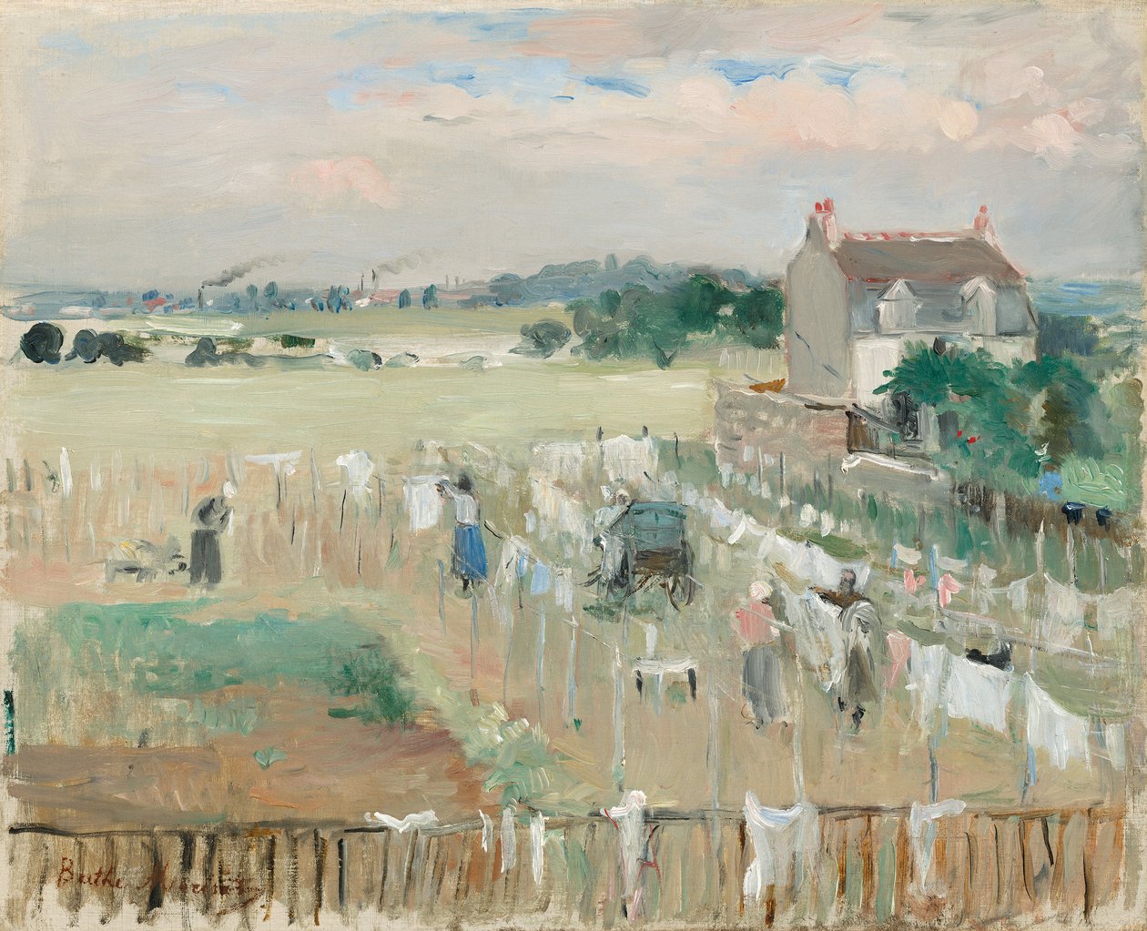 Hænge vasketøjet ud til tørring af Berthe Morisot