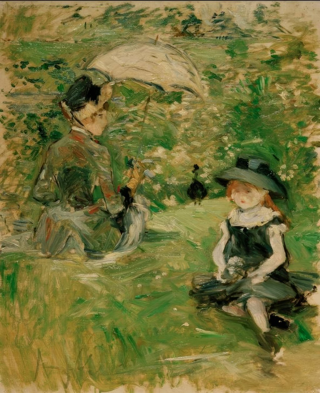 Ung kvinde og barn på øen af Berthe Morisot