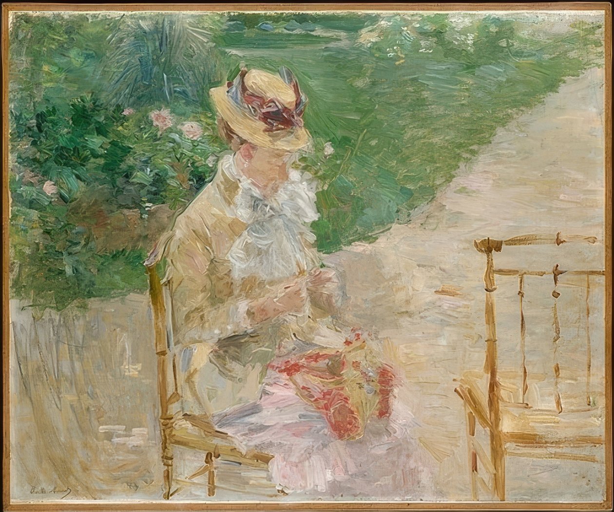 Ung kvinde strikker. Ca. 1883 af Berthe Morisot