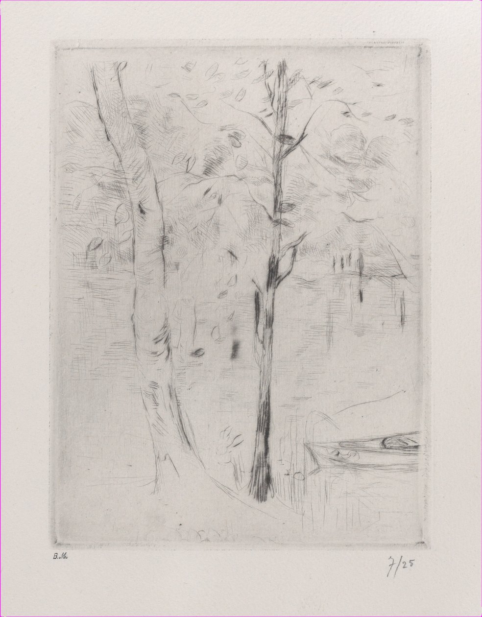 Landskabstræstammer nær en flod, 1888. af Berthe Morisot