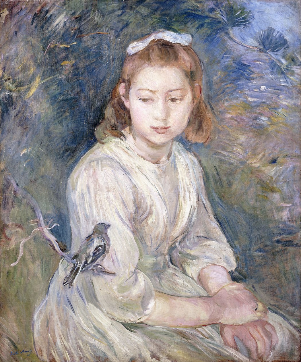 Lille pige med en fugl, 1891 af Berthe Morisot