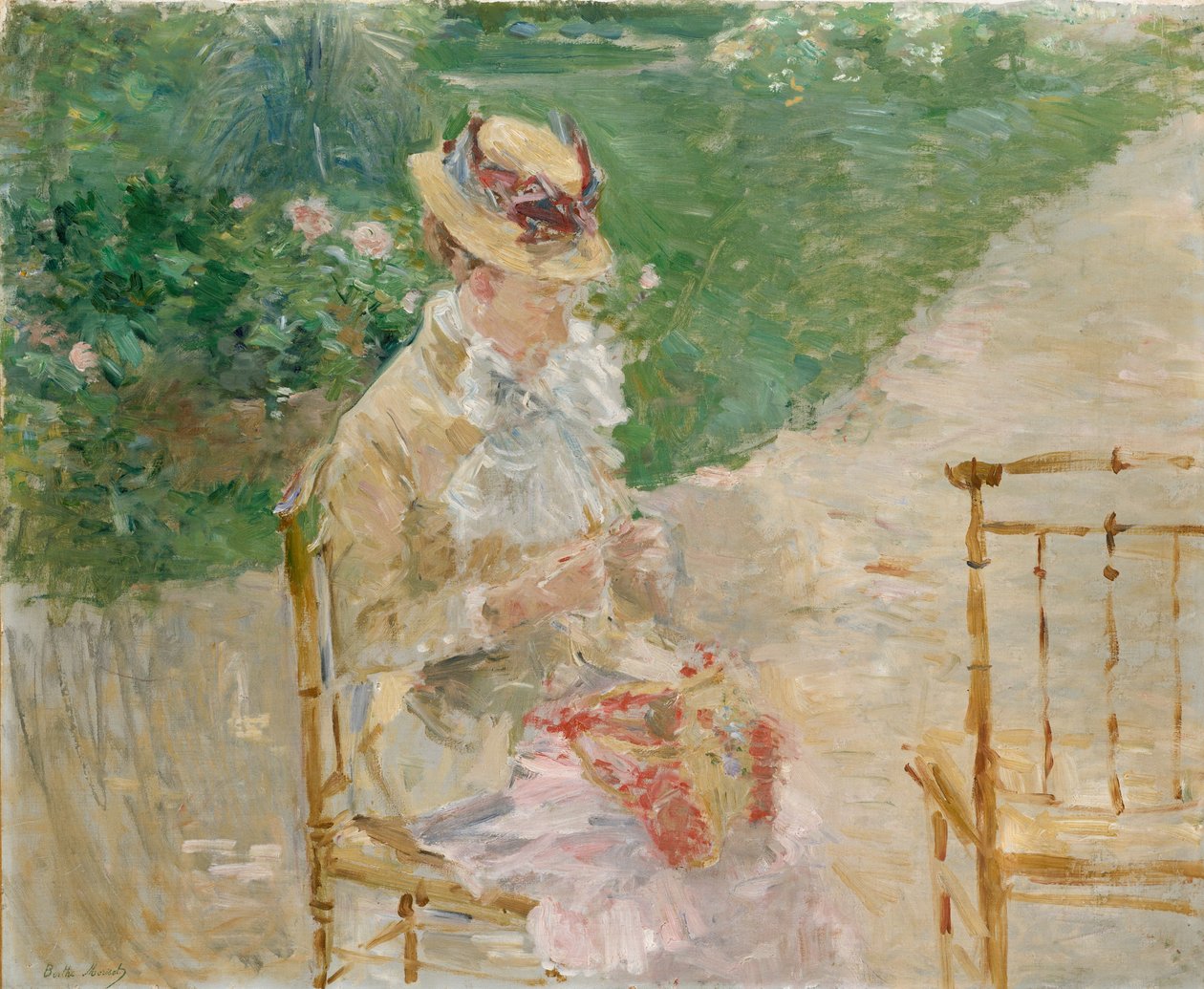 Ung kvinde strikning, ca. 1883. af Berthe Morisot