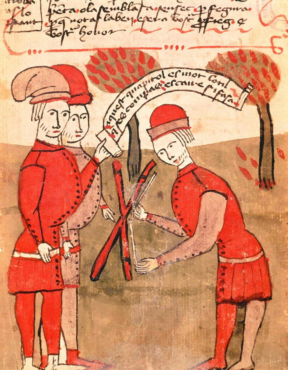 Ms 327 fol.218r Opmåling af en mark, fra "Traite d