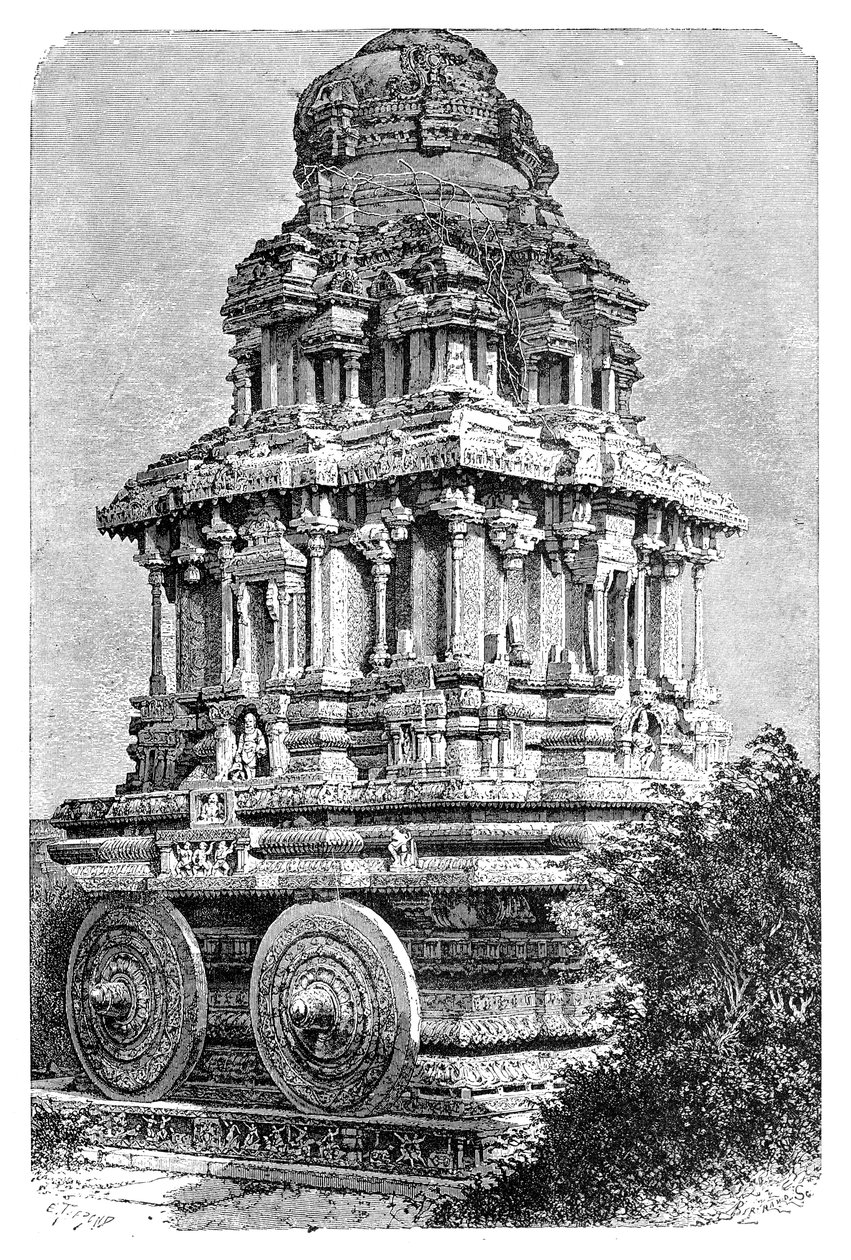 Ruiner af et tempel i Hampi, Indien, 1895. af Auguste Bertrand