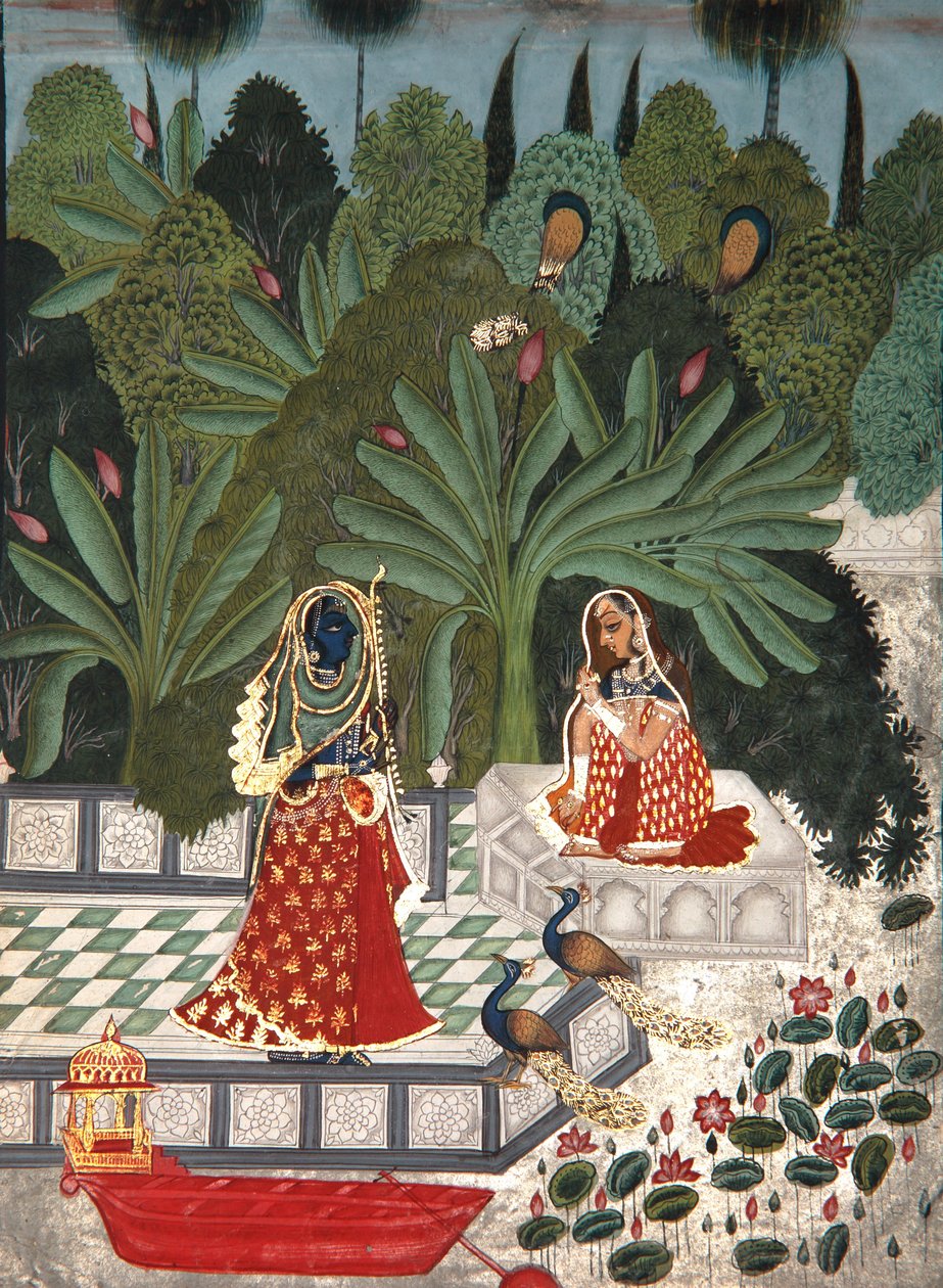 Krishna bruger en list for at møde sin elskede, 1781 (ugennemsigtigt wc på papir) af Bhoya