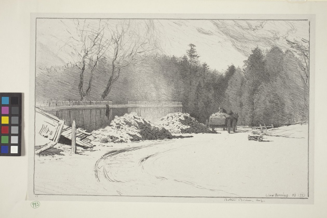 Lime Burning (blæk på papir) af Bolton Coit Brown