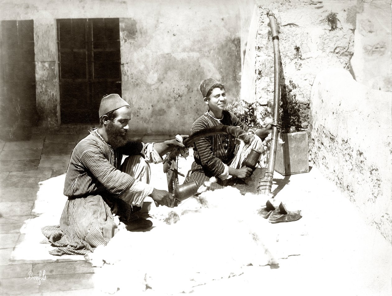 Uldkardere i Jerusalem, ca.1867-81 af Bonfils Studio