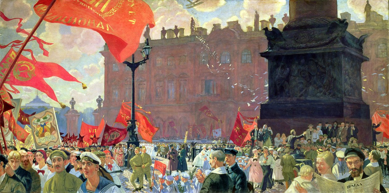 Festligheder, der markerer åbningen af Kominterns anden kongres og demonstration på Uritsky-pladsen i Petrograd den 19. juli 1920, 1921 (se også 106308) af Boris Mikhailovich Kustodiev