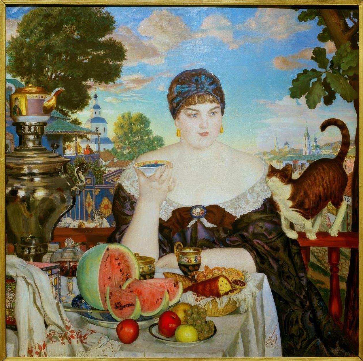 Forretningskvinde har te af Boris Mikhailovich Kustodiev